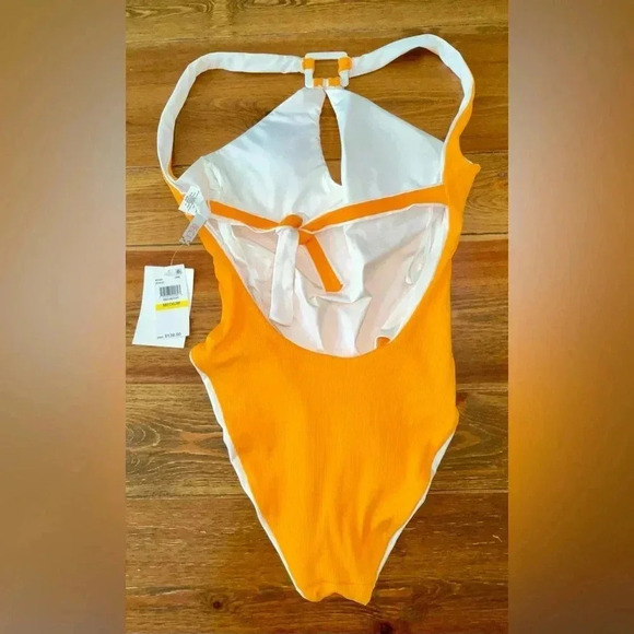 Becca Swimwear | Tangerine High Neck Swimsuit | Micro-Ribbed | NWT Size Medium - Picture 2 of 4